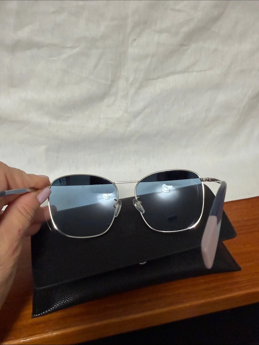 Furla Silver Frame Sunglasses with Blue Lenses